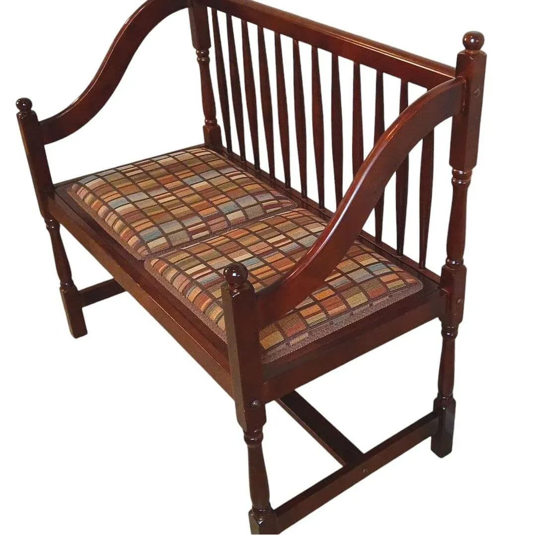 Antique Inspired Spindle Back Cherrywood Hall Bench With Removable Upholstered Seat. - Thumbnail 3