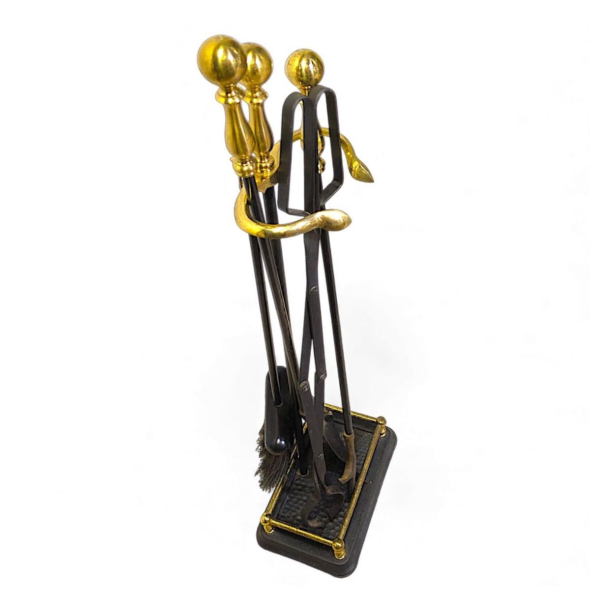 Black Iron and Polished Brass Neoclassical Fireplace Grooming Tools - Set of 5 - Thumbnail 9