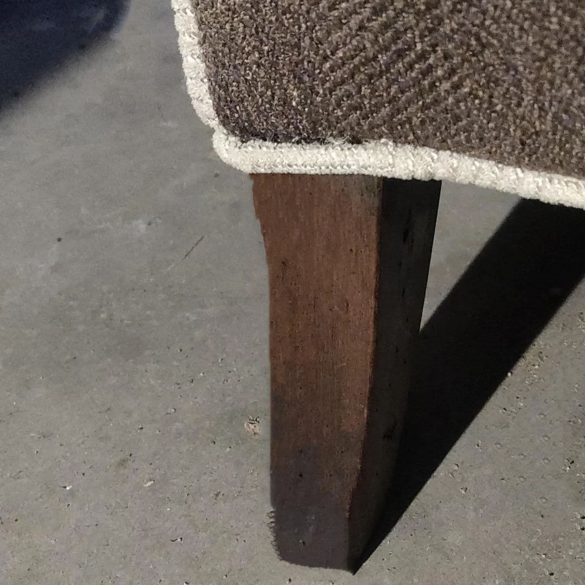 Classic Wingback Lounge Chair Upholstered in Brown & Gray Herringbone and Cream Piping - Thumbnail 7