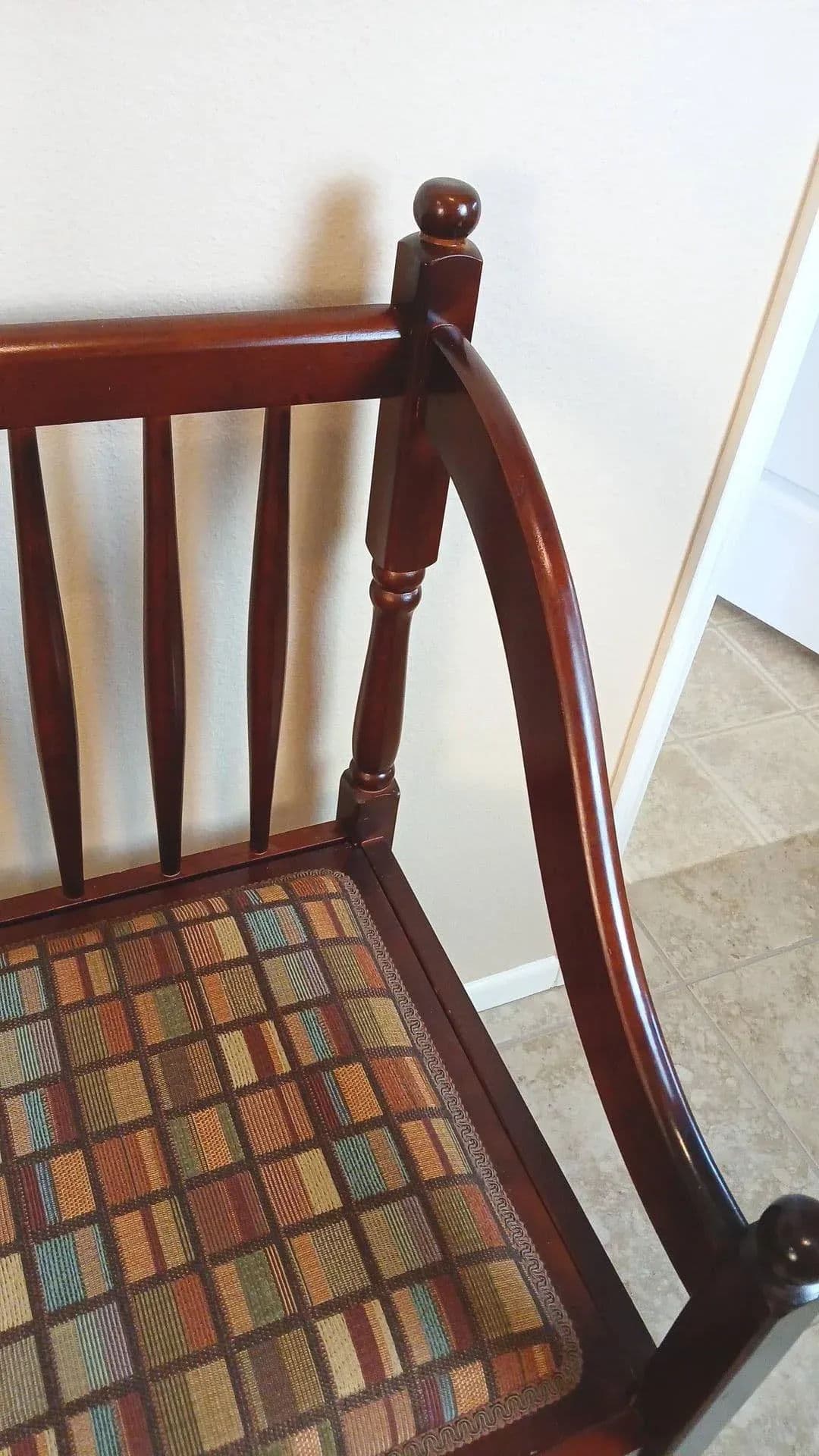 Antique Inspired Spindle Back Cherrywood Hall Bench With Removable Upholstered Seat. - Thumbnail 9