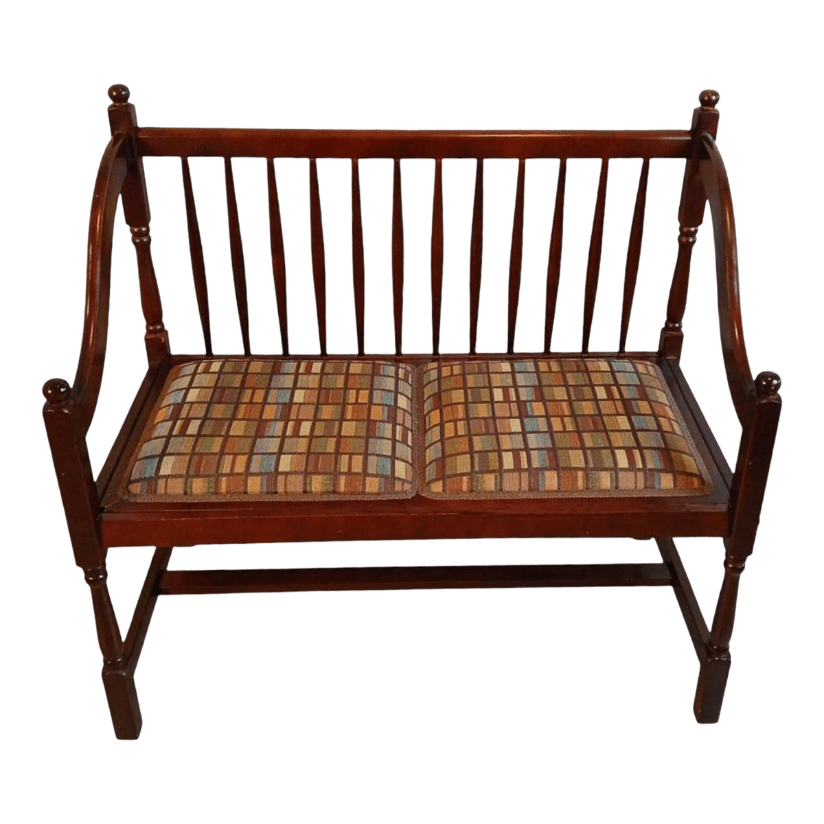 Antique Inspired Spindle Back Cherrywood Hall Bench With Removable Upholstered Seat. - Thumbnail 2