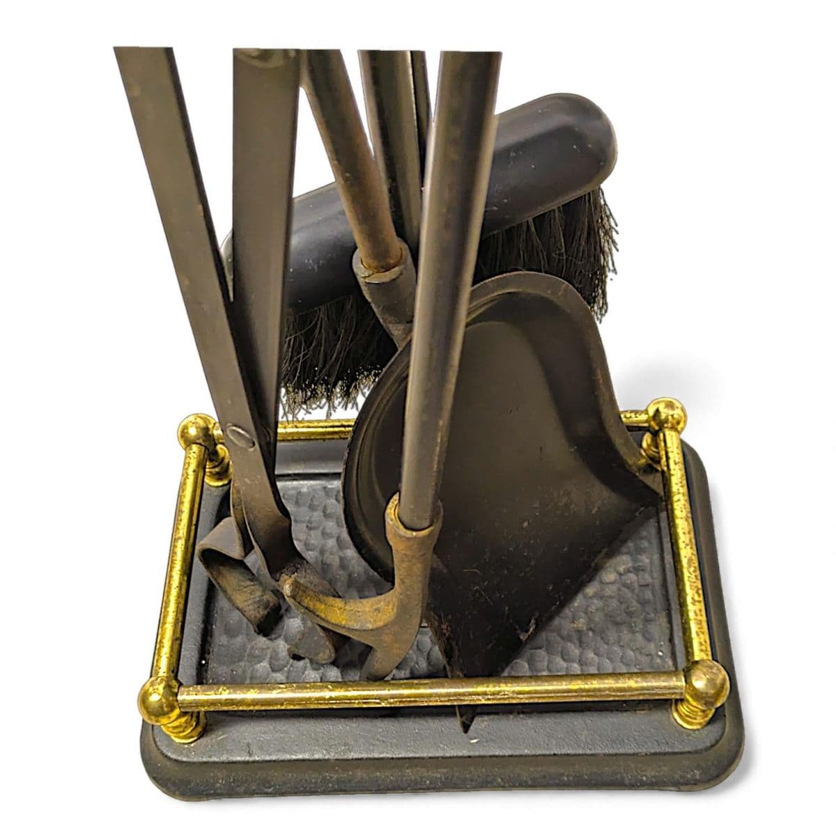 Black Iron and Polished Brass Neoclassical Fireplace Grooming Tools - Set of 5 - Thumbnail 10