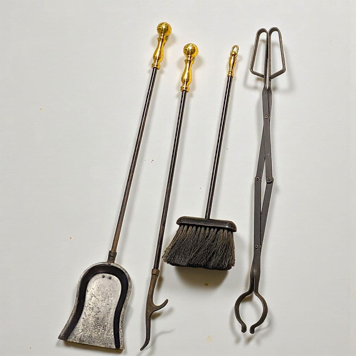 Black Iron and Polished Brass Neoclassical Fireplace Grooming Tools - Set of 5 - Thumbnail 7
