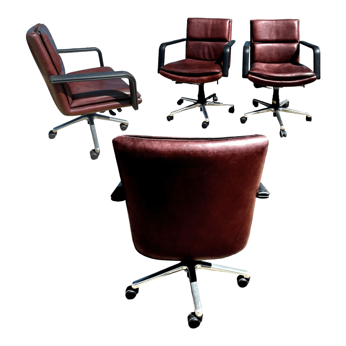 Vintage Keilhauer Elite Swivel Rolling Executive Armchairs in Ruddy Brown Leather - Thumbnail 2