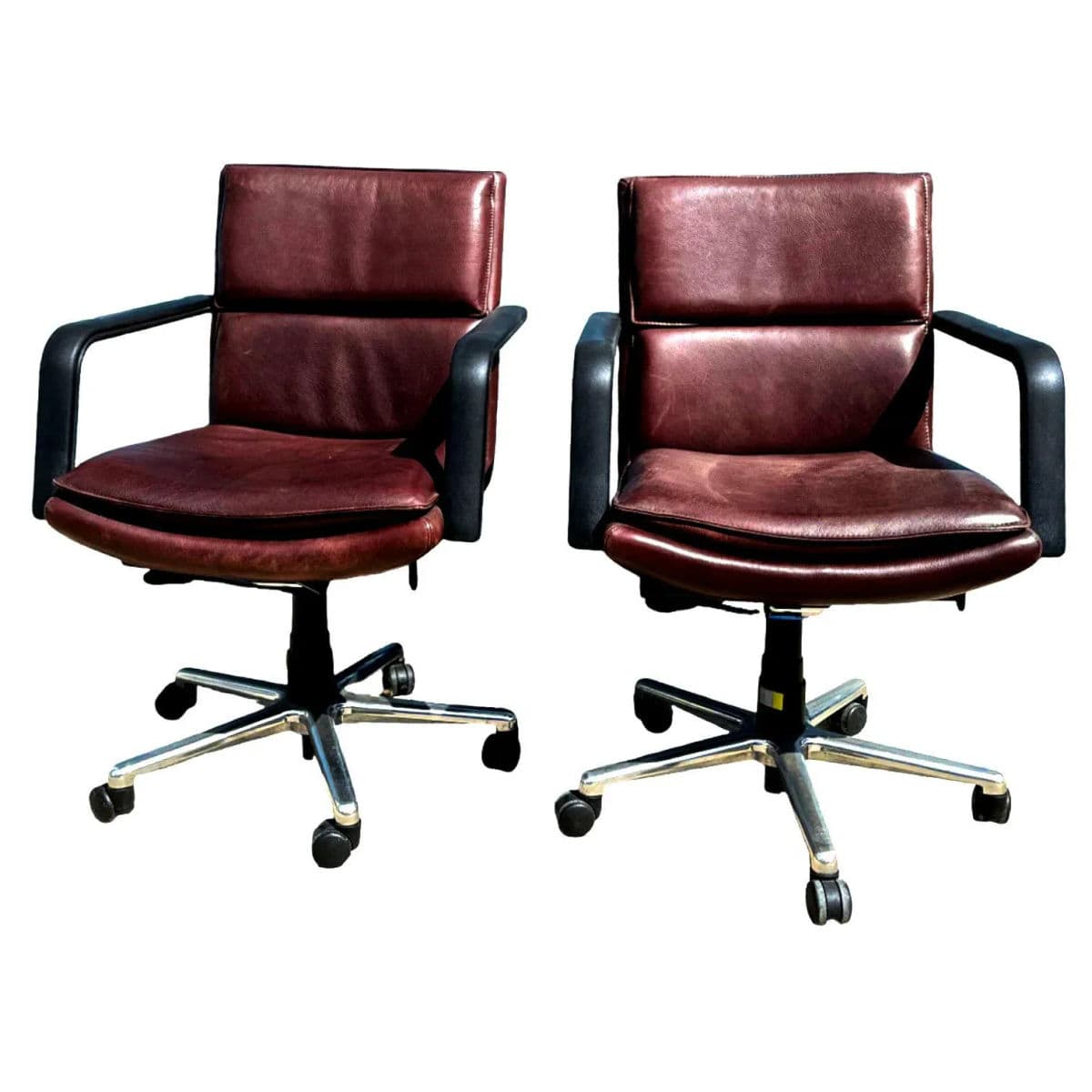 Vintage Keilhauer Elite Swivel Rolling Executive Armchairs in Ruddy Brown Leather - Thumbnail 4