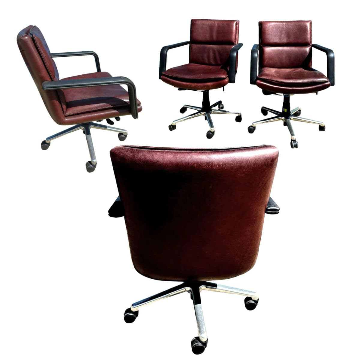 Vintage Keilhauer Elite Swivel Rolling Executive Armchairs in Ruddy Brown Leather - Thumbnail 13