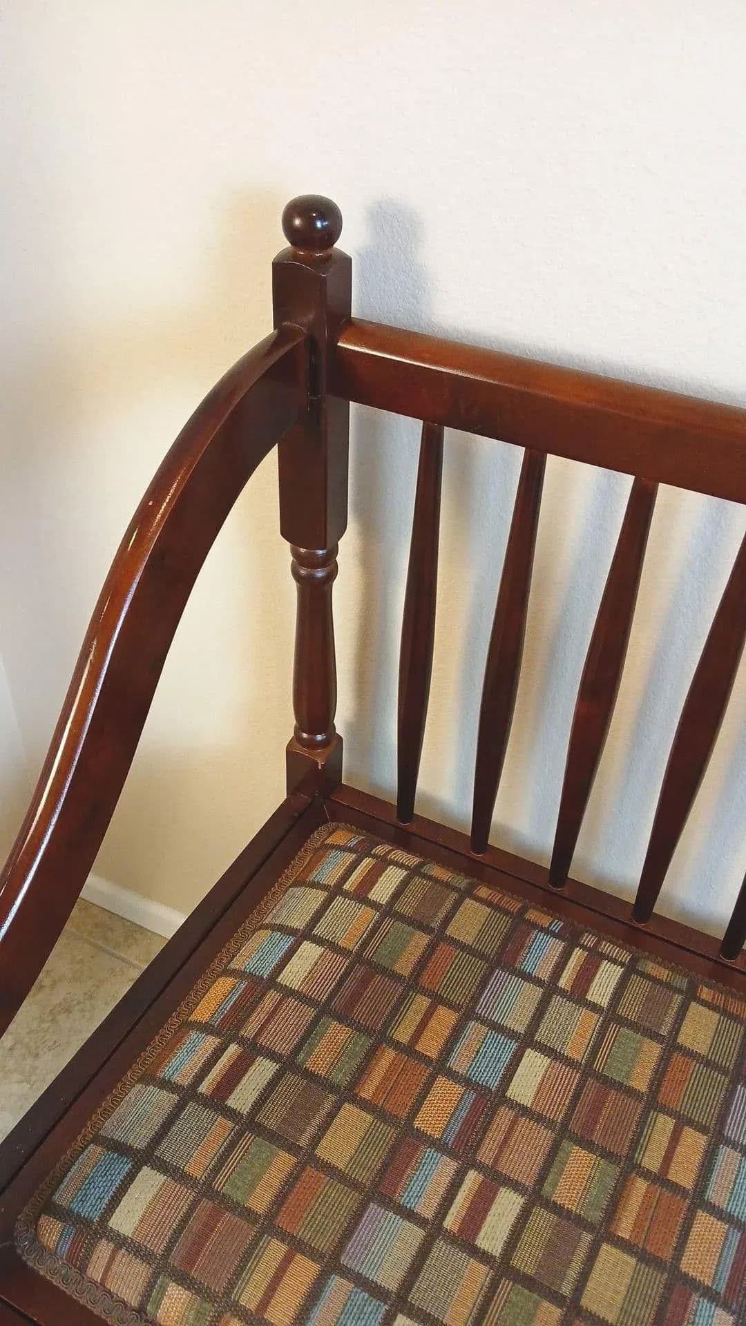 Antique Inspired Spindle Back Cherrywood Hall Bench With Removable Upholstered Seat. - Thumbnail 10