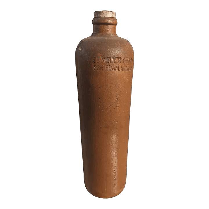 Mid 1800's J. J. Meder & Zoon Scheidam Holland Dutch Clay Gin Bottle Collectable - Thumbnail 2