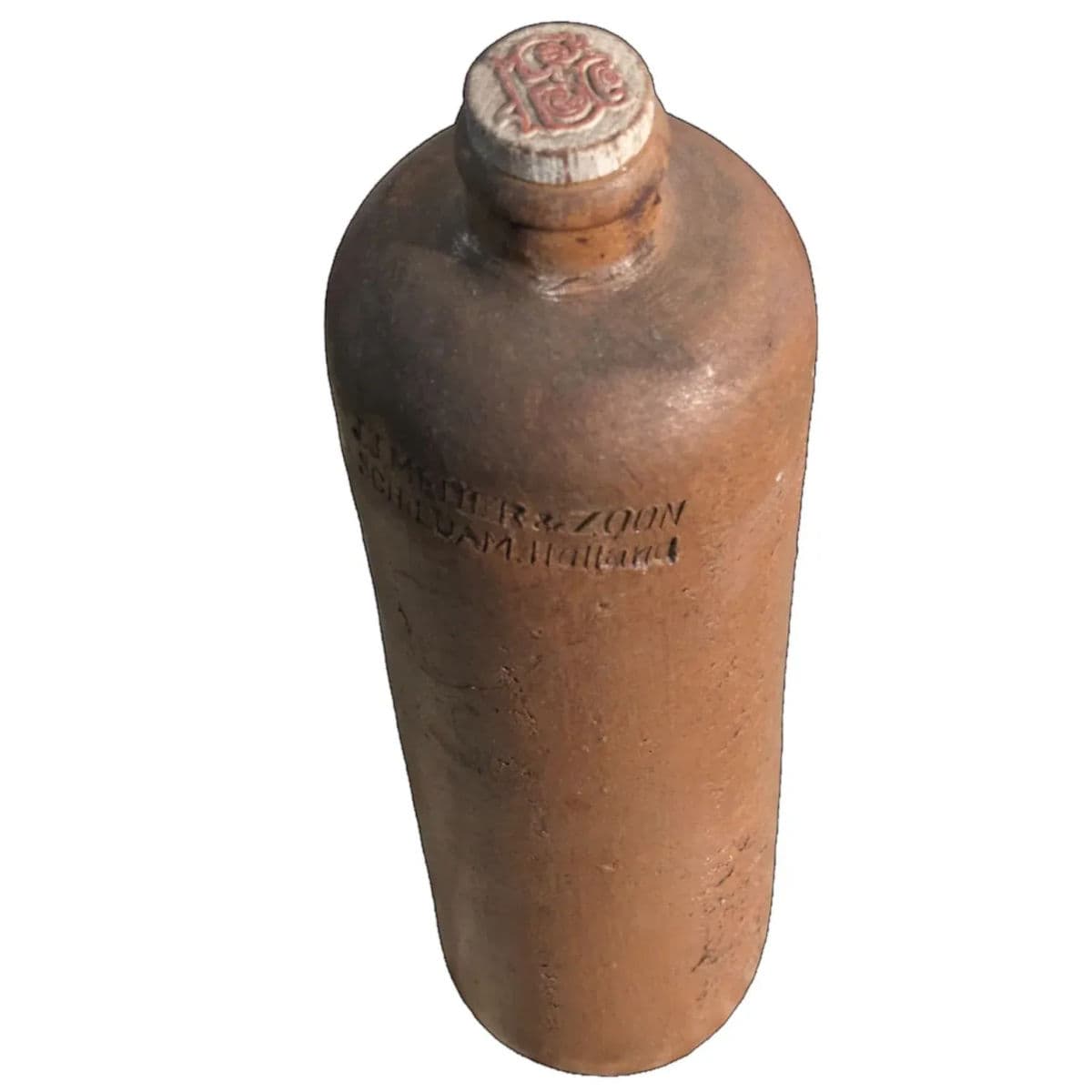 Mid 1800's J. J. Meder & Zoon Scheidam Holland Dutch Clay Gin Bottle Collectable - Thumbnail 3