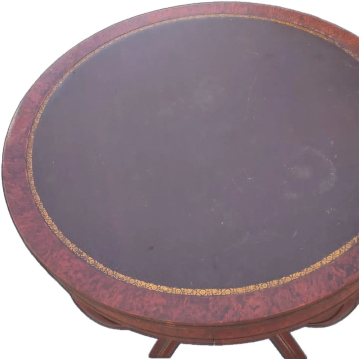 Vintage 1940s Round Mahogany & Tooled Leather Topped Side Table With Spider Legs - Thumbnail 7