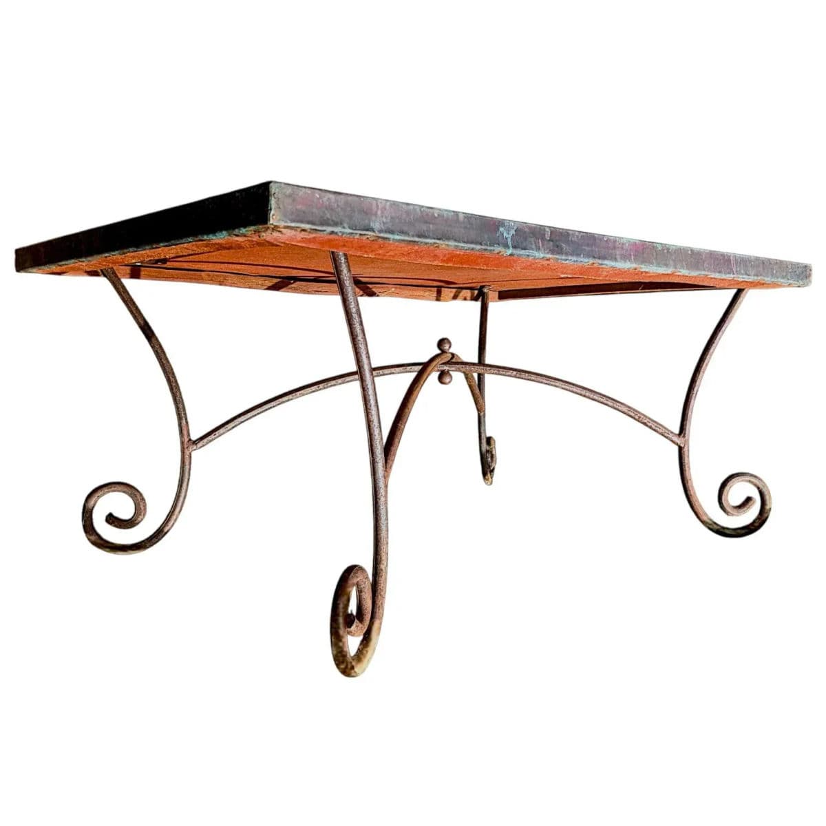 1970s Belle Époque Style Outdoor Metal Over Wood and Wrought Iron Patio Coffee Table - Thumbnail 6