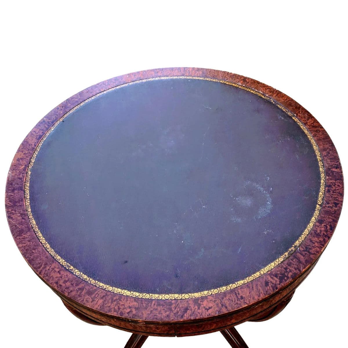 Vintage 1940s Round Mahogany & Tooled Leather Topped Side Table With Spider Legs - Thumbnail 6