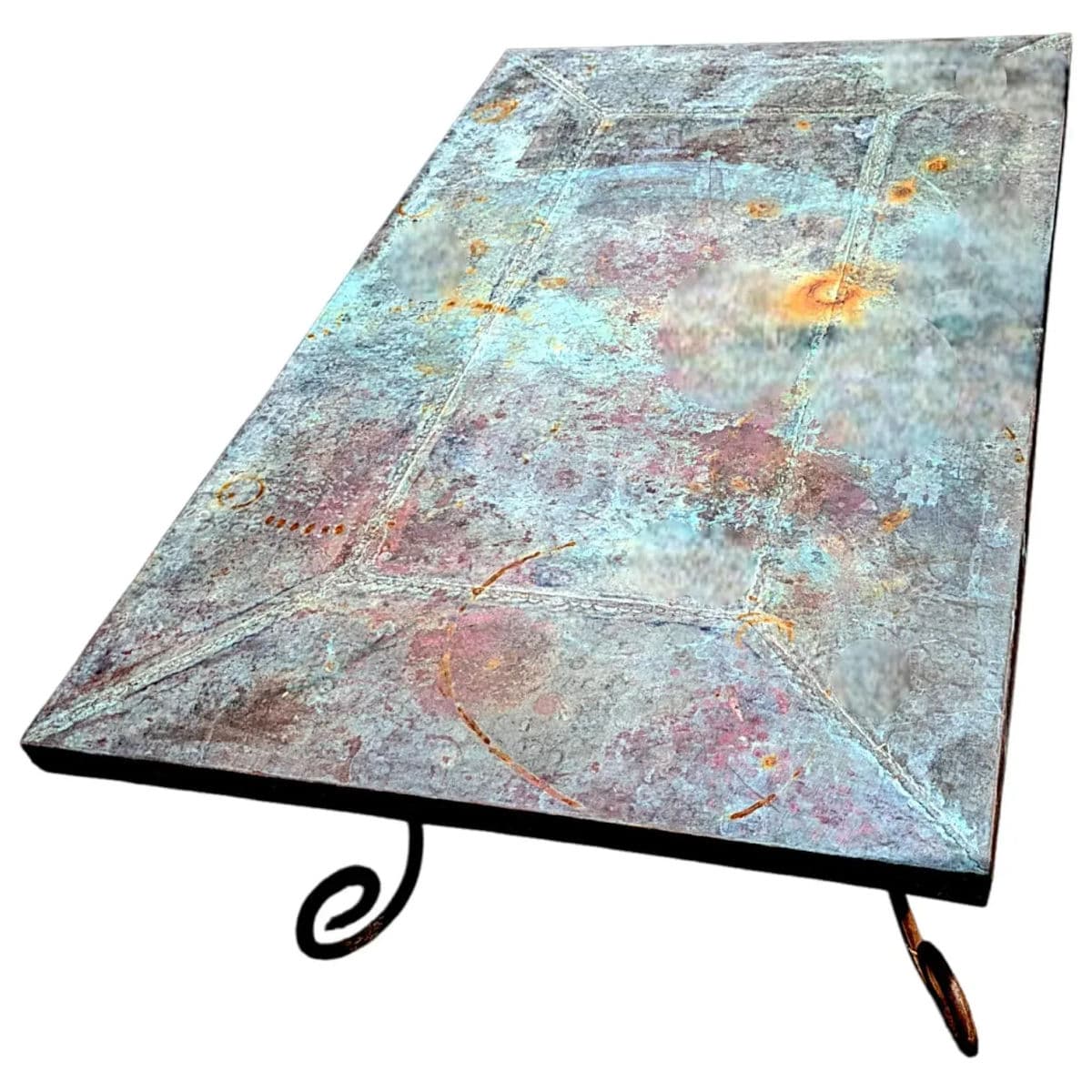 1970s Belle Époque Style Outdoor Metal Over Wood and Wrought Iron Patio Coffee Table - Thumbnail 3
