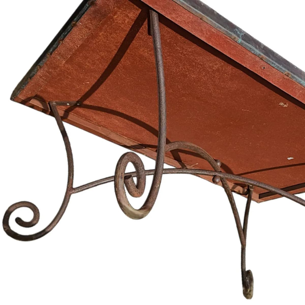 1970s Belle Époque Style Outdoor Metal Over Wood and Wrought Iron Patio Coffee Table - Thumbnail 7