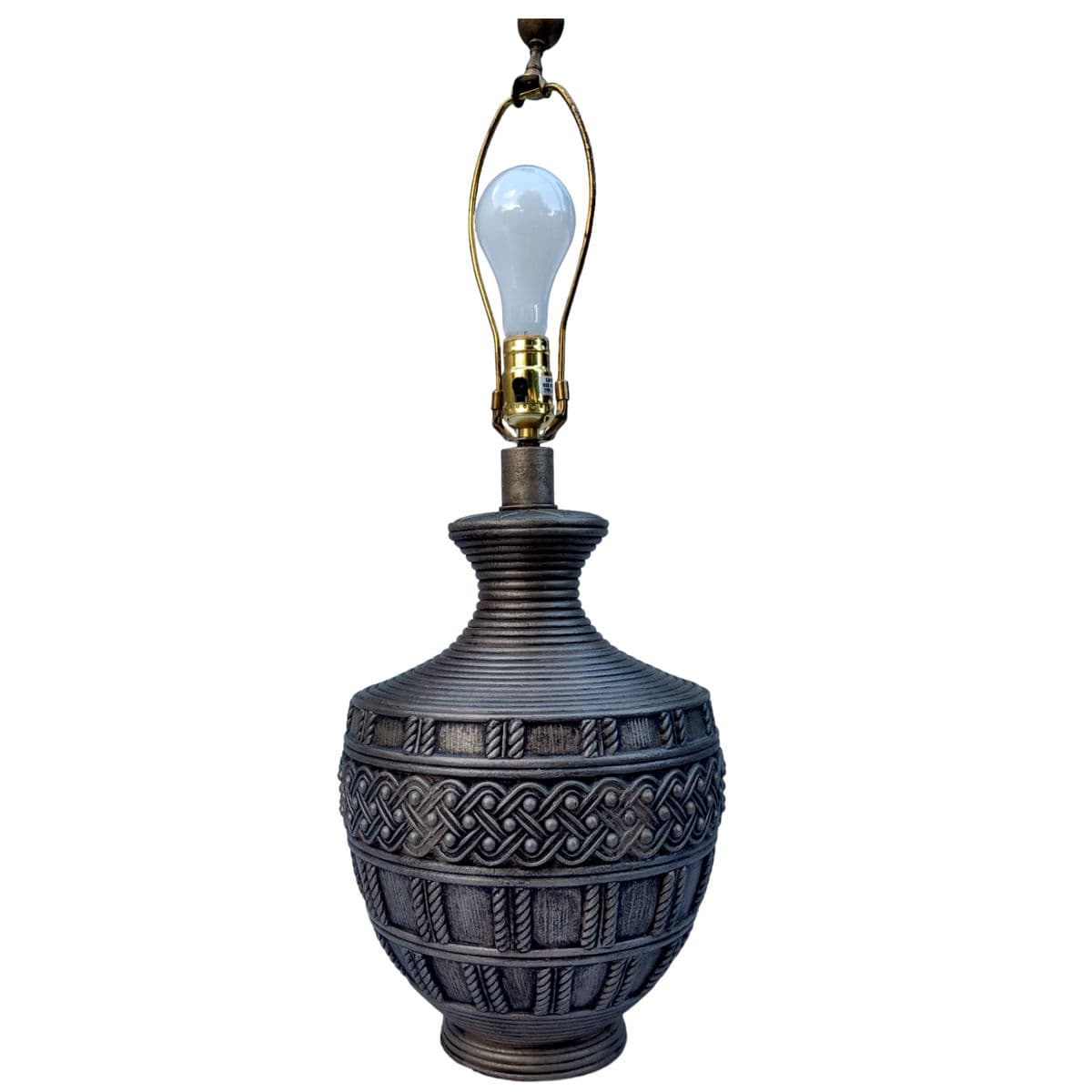 Lamp 1970s Cast Plaster Olive Toned Table Lamp Inspired by Lee Rosen for Design Technics Style - Thumbnail 4