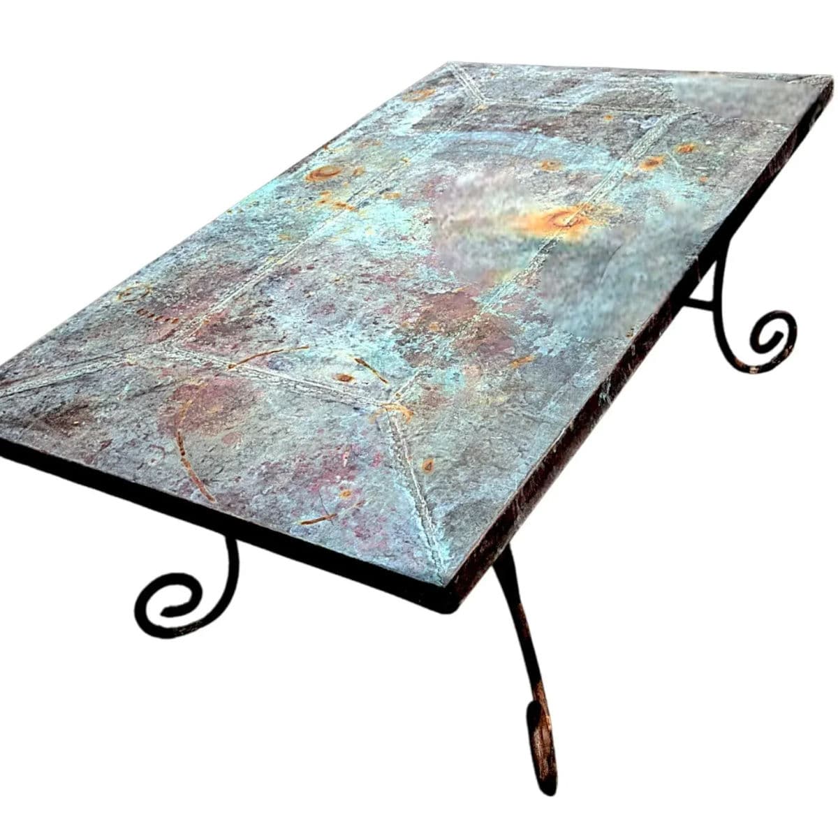 1970s Belle Époque Style Outdoor Metal Over Wood and Wrought Iron Patio Coffee Table - Thumbnail 4