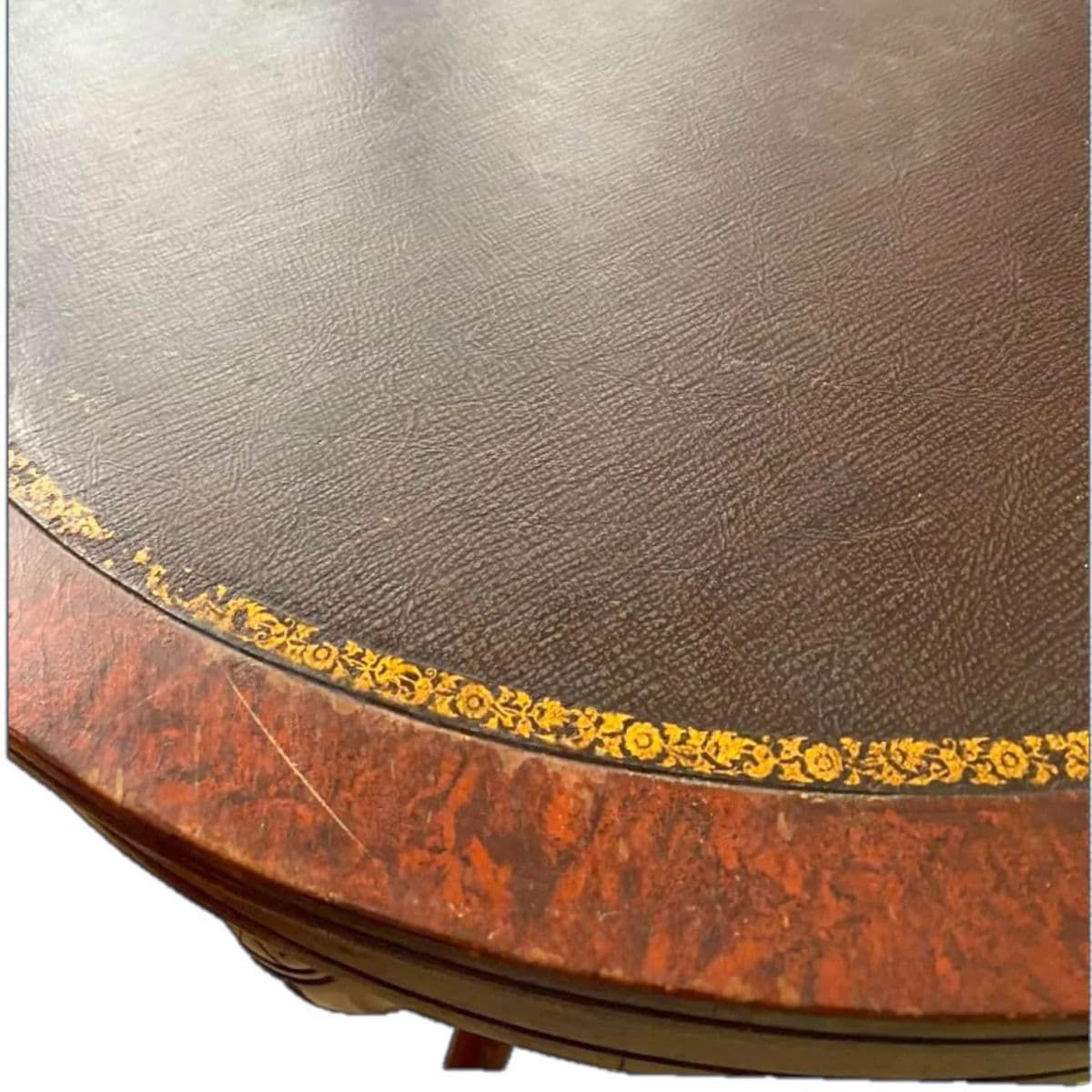 Vintage 1940s Round Mahogany & Tooled Leather Topped Side Table With Spider Legs - Thumbnail 8