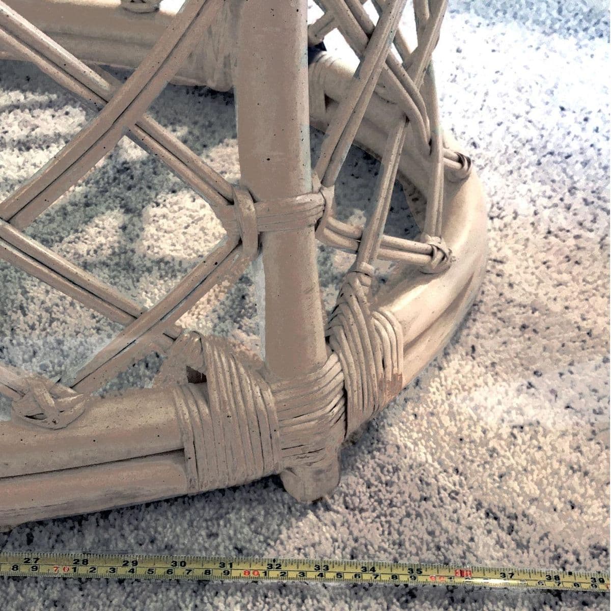 80s Boho Off-White Lattice Rattan Glass Top Oval McGuire Style Coffee Table - Thumbnail 8