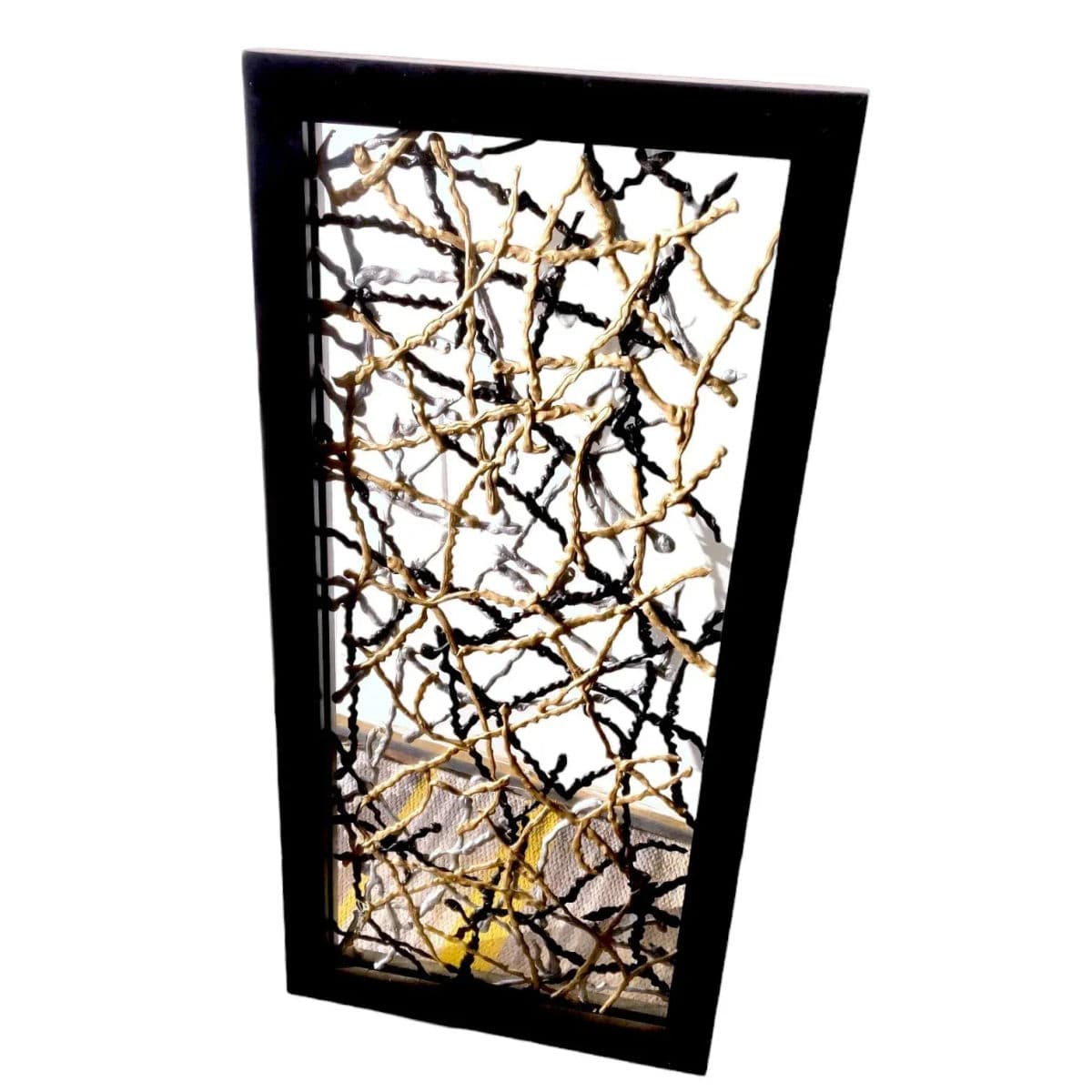 2001 "Roadmap to Chaos" Bowne, Mixed Media Sandwiched in Clear Glass Framed in Black - Thumbnail 3