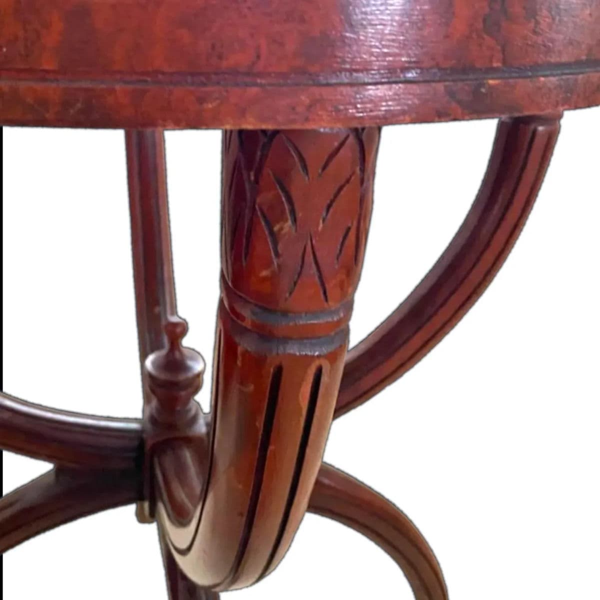 Vintage 1940s Round Mahogany & Tooled Leather Topped Side Table With Spider Legs - Thumbnail 13