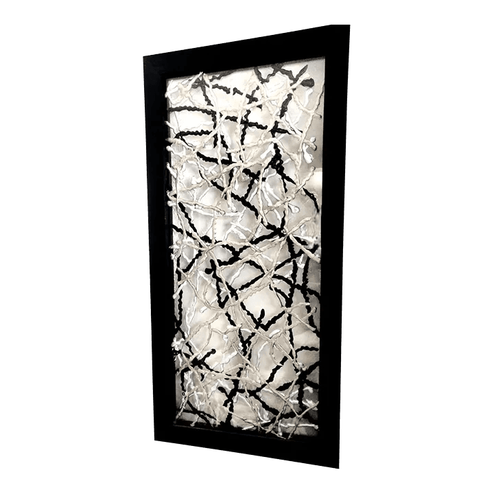 2001 "Roadmap to Chaos" Bowne, Mixed Media Sandwiched in Clear Glass Framed in Black - Thumbnail 2