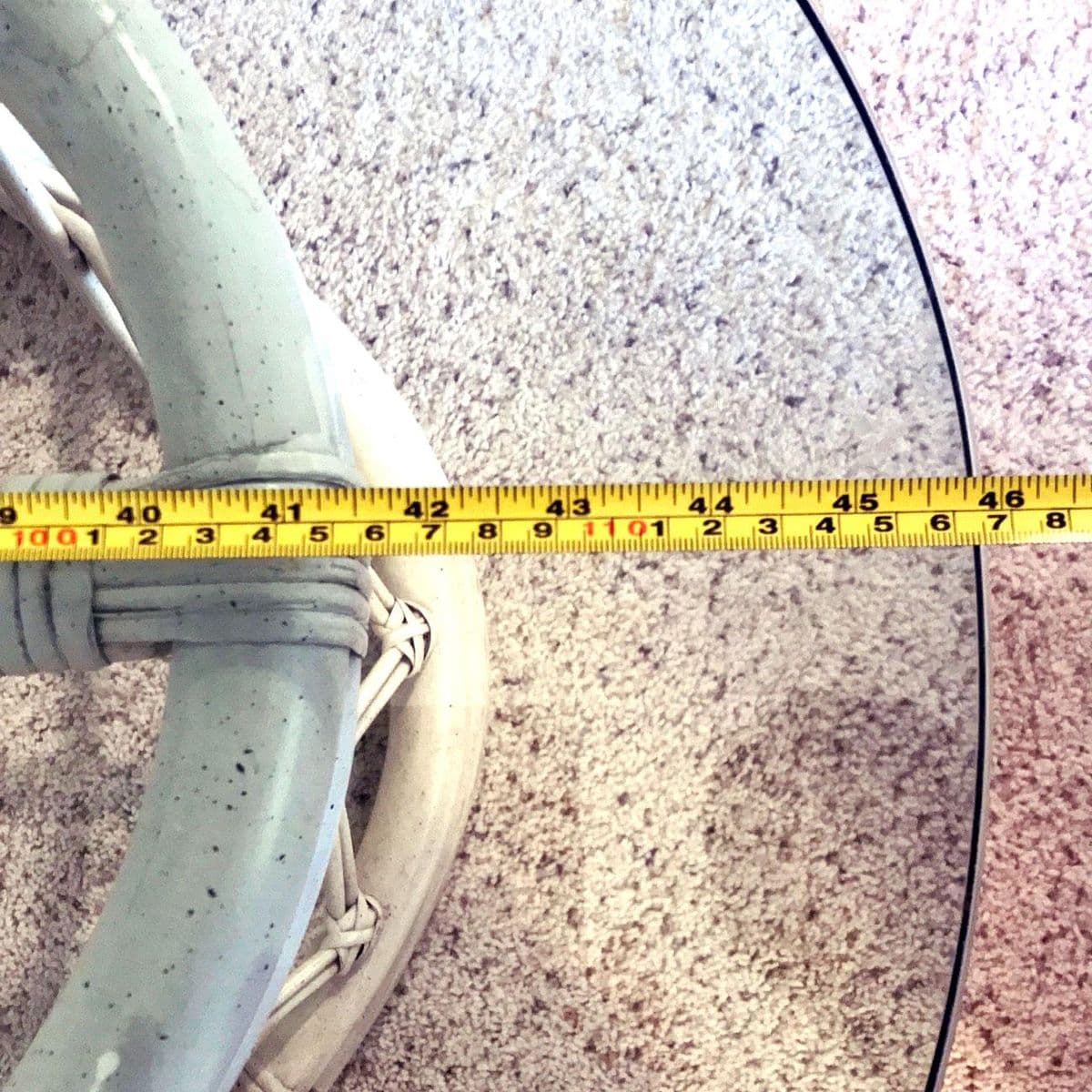 80s Boho Off-White Lattice Rattan Glass Top Oval McGuire Style Coffee Table - Thumbnail 9