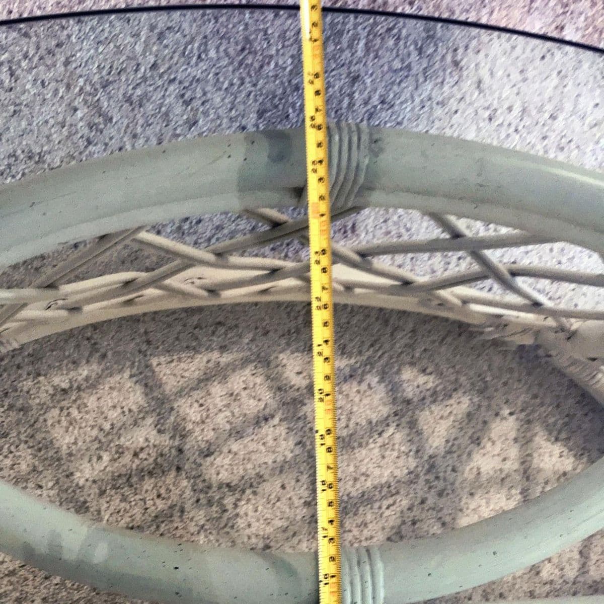 80s Boho Off-White Lattice Rattan Glass Top Oval McGuire Style Coffee Table - Thumbnail 7