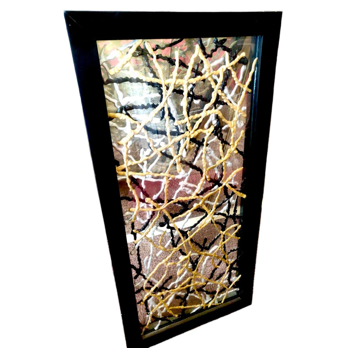 2001 "Roadmap to Chaos" Bowne, Mixed Media Sandwiched in Clear Glass Framed in Black - Thumbnail 12