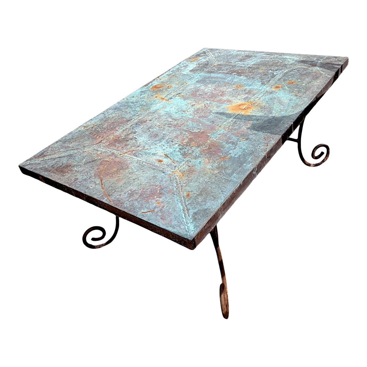 1970s Belle Époque Style Outdoor Metal Over Wood and Wrought Iron Patio Coffee Table - Thumbnail 2