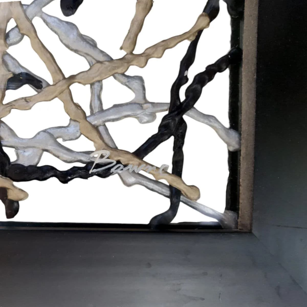 2001 "Roadmap to Chaos" Bowne, Mixed Media Sandwiched in Clear Glass Framed in Black - Thumbnail 7