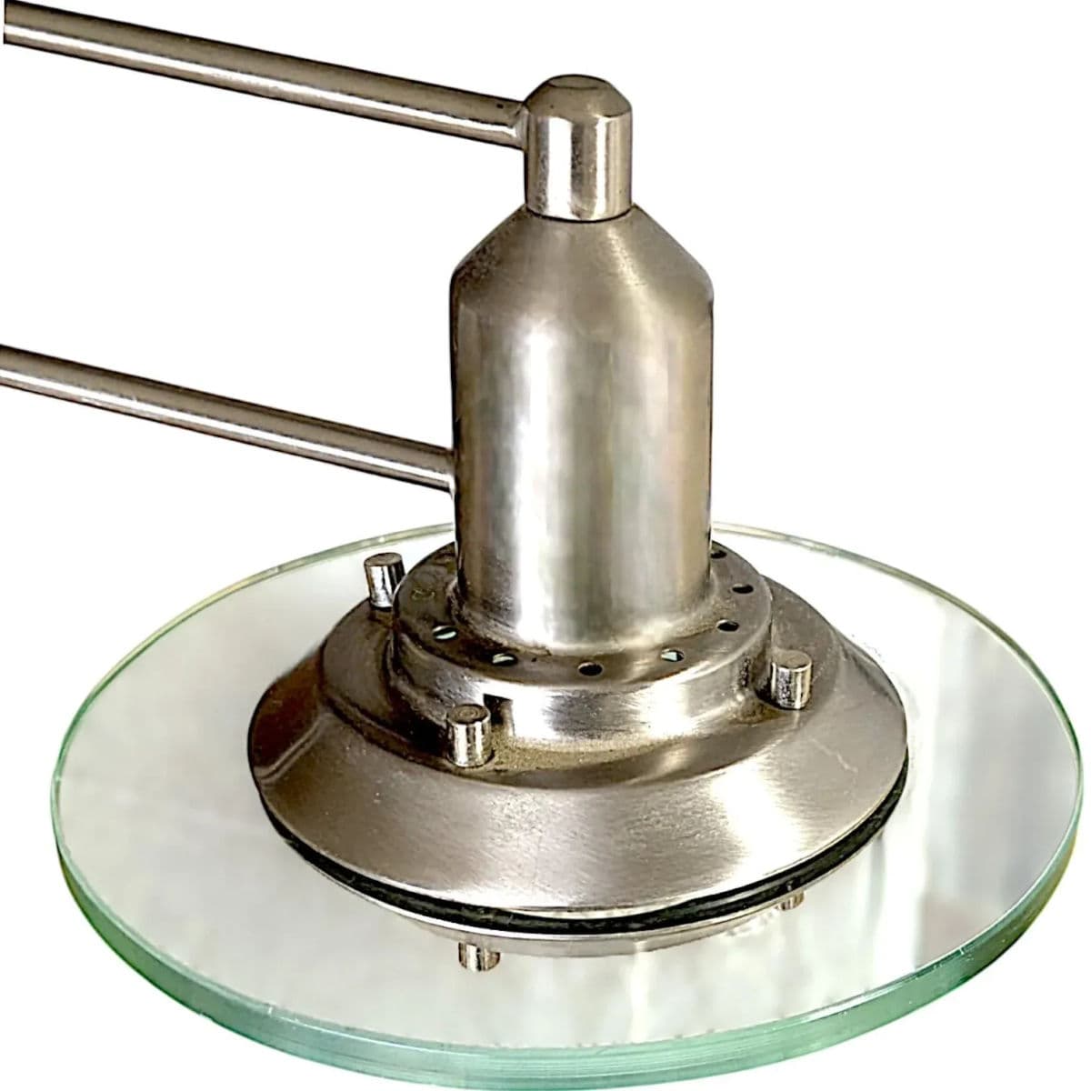 1990s Mid-Century Modern Brushed Nickel and Glass Trople-Light Pendant Chandelier - Thumbnail 7