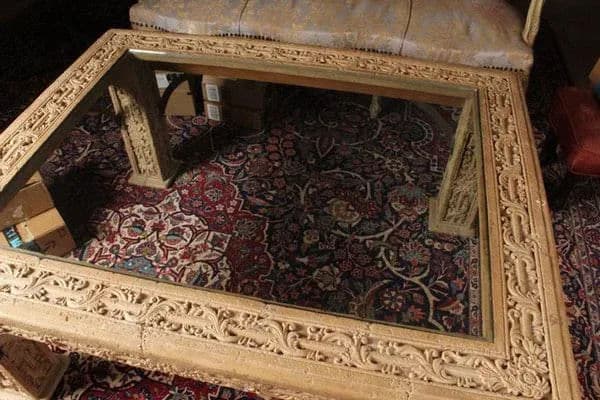 1970s Carved Faux Stone Coffee Table With Beveled Glass Top Inlay - Thumbnail 6