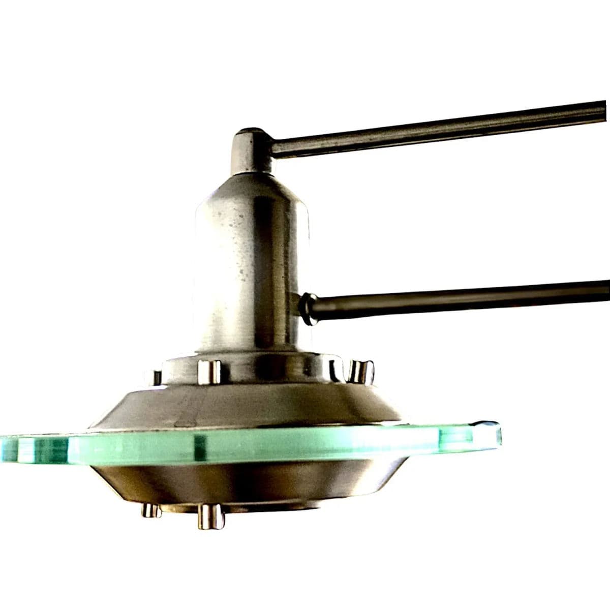 1990s Mid-Century Modern Brushed Nickel and Glass Trople-Light Pendant Chandelier - Thumbnail 6