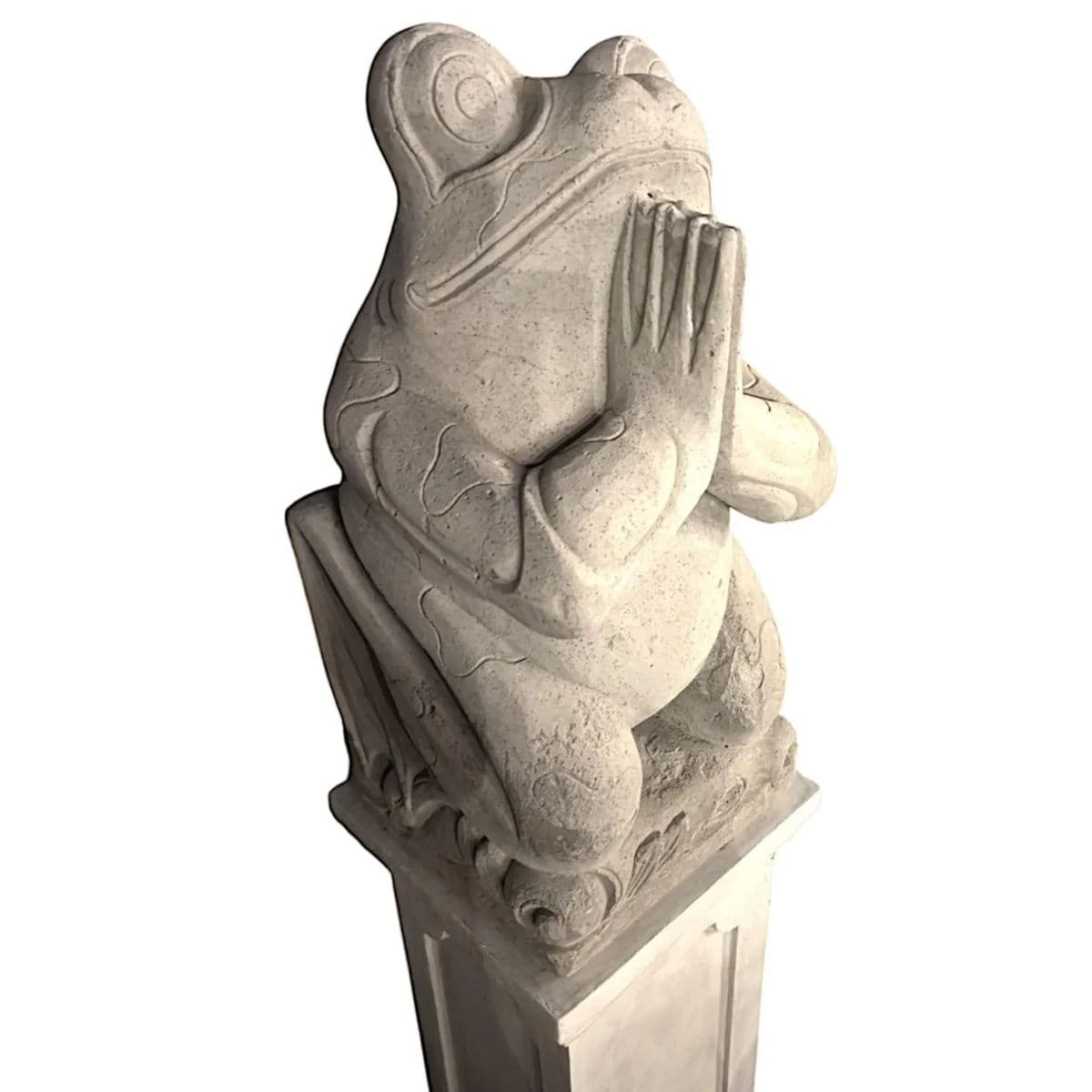 Large Tall Vintage Balinese Ash Cast Meditating Zen Garden Frog Statue - Thumbnail 5