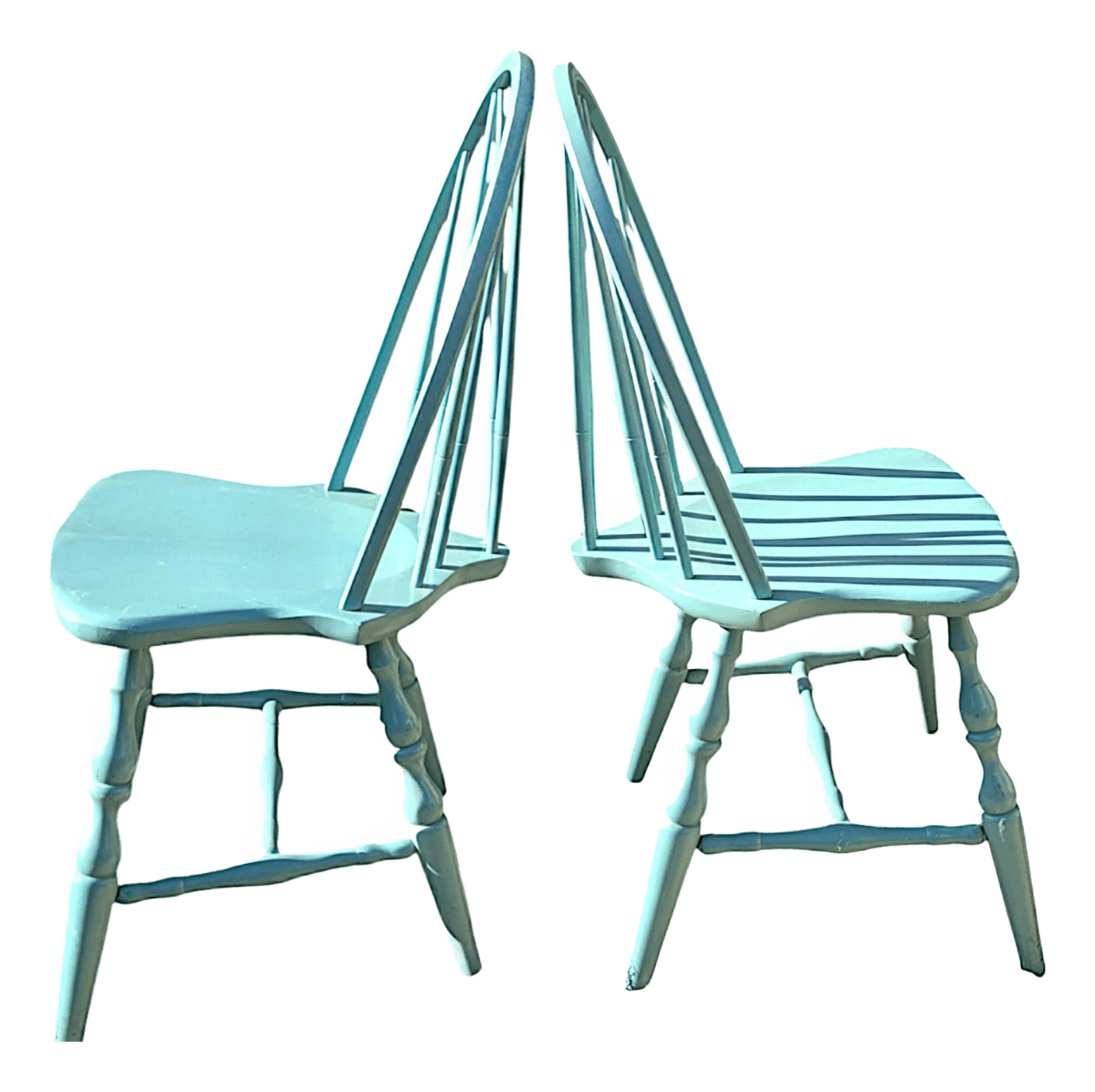 1990s Robins Egg Blue Windsor Bow Back – Brace Back Farmhouse Side Chairs - A Pair - Thumbnail 2