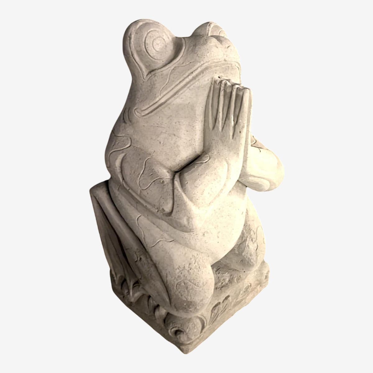 Large Tall Vintage Balinese Ash Cast Meditating Zen Garden Frog Statue - Image 1