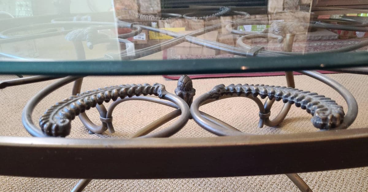 1990a Rustic Hand Wrought Iron & Tempered Glass Large Oval Coffee Table - Thumbnail 7