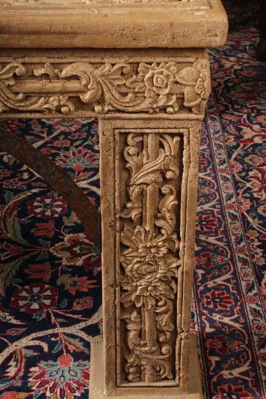 1970s Carved Faux Stone Coffee Table With Beveled Glass Top Inlay - Thumbnail 9