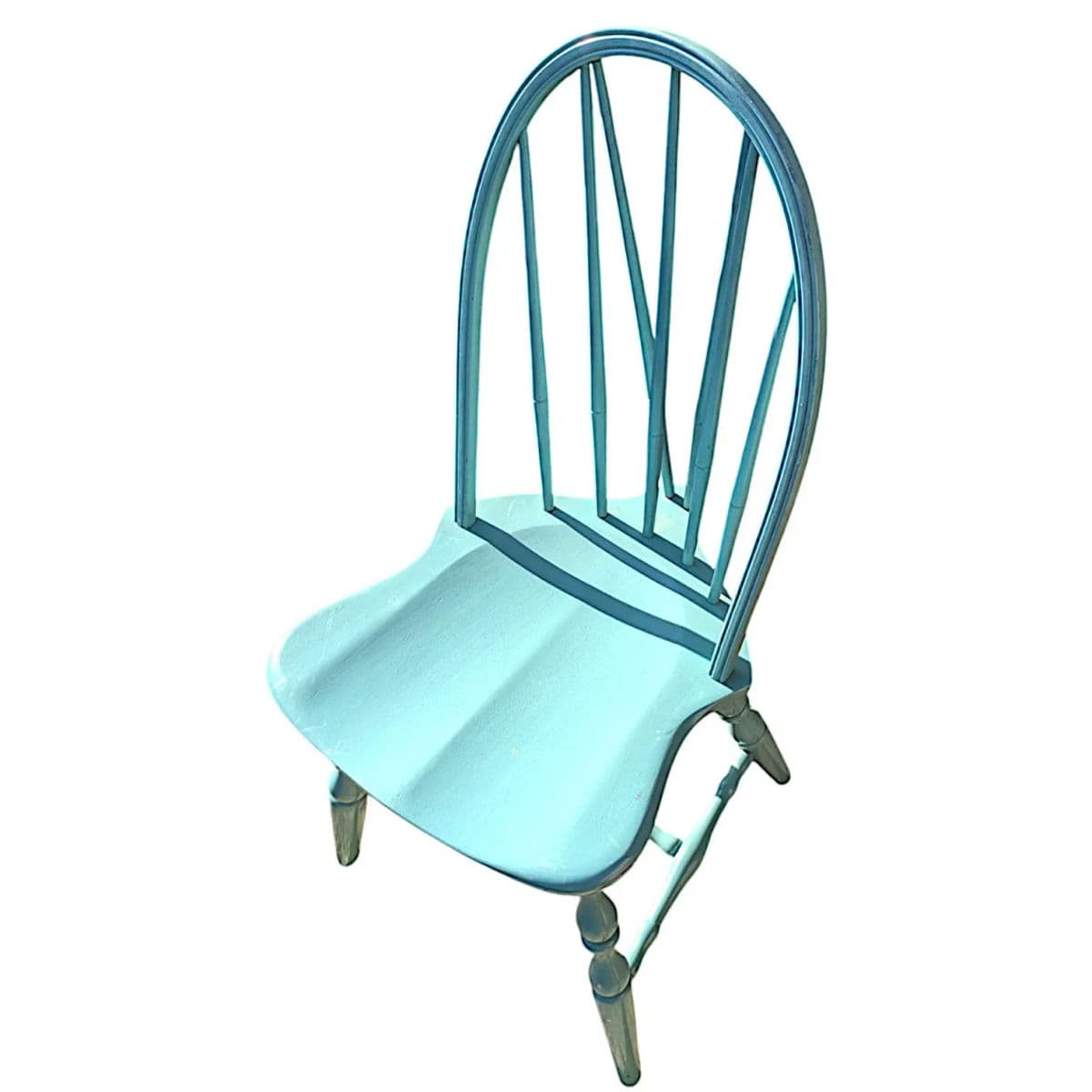 1990s Robins Egg Blue Windsor Bow Back – Brace Back Farmhouse Side Chairs - A Pair - Thumbnail 7
