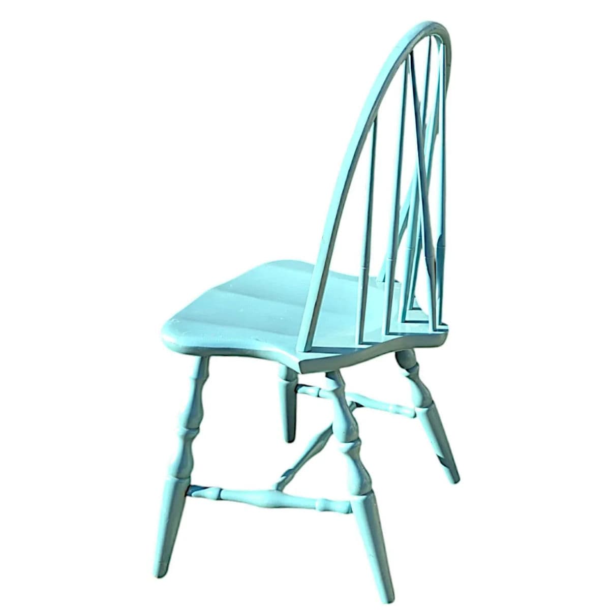 1990s Robins Egg Blue Windsor Bow Back – Brace Back Farmhouse Side Chairs - A Pair - Thumbnail 9