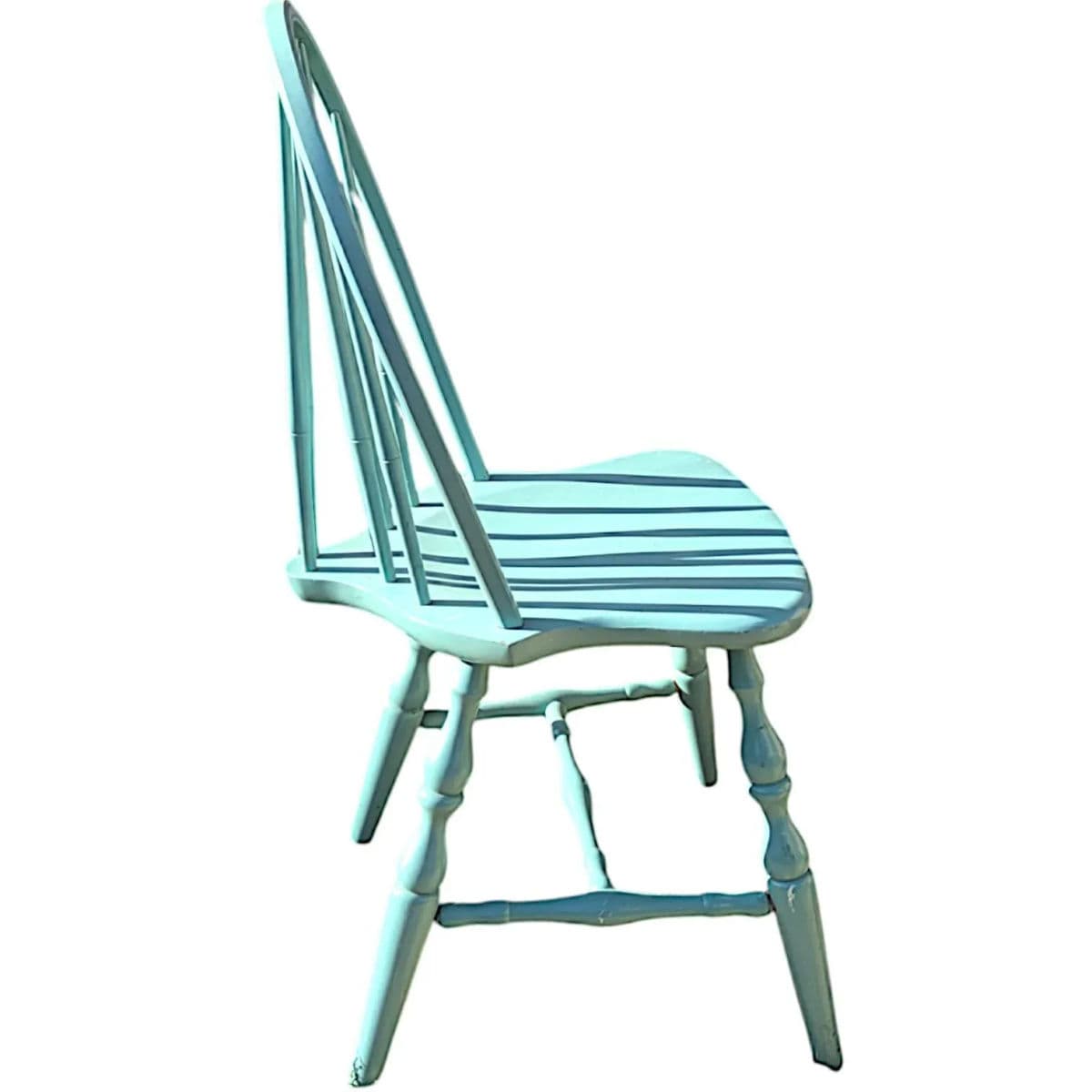 1990s Robins Egg Blue Windsor Bow Back – Brace Back Farmhouse Side Chairs - A Pair - Thumbnail 6