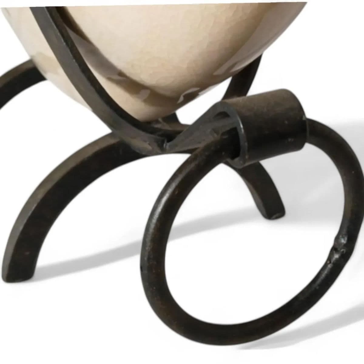 Late 20th Century Large Off-White Decorative Handled Urns With Cast Iron Stands - Set of 2 - Thumbnail 10