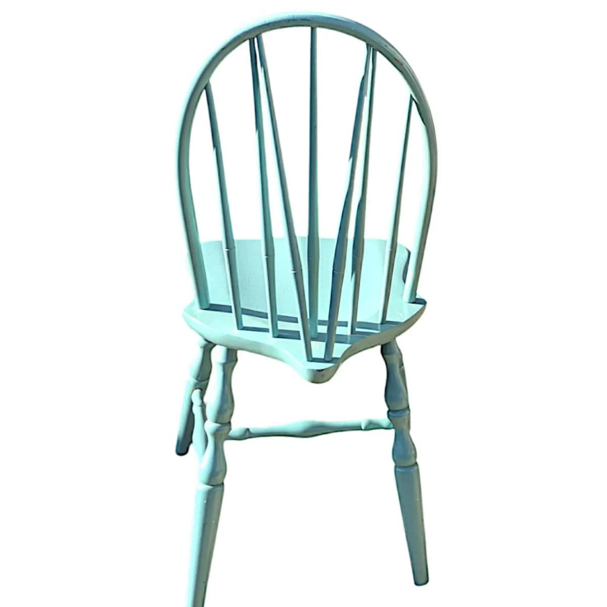 1990s Robins Egg Blue Windsor Bow Back – Brace Back Farmhouse Side Chairs - A Pair - Thumbnail 4