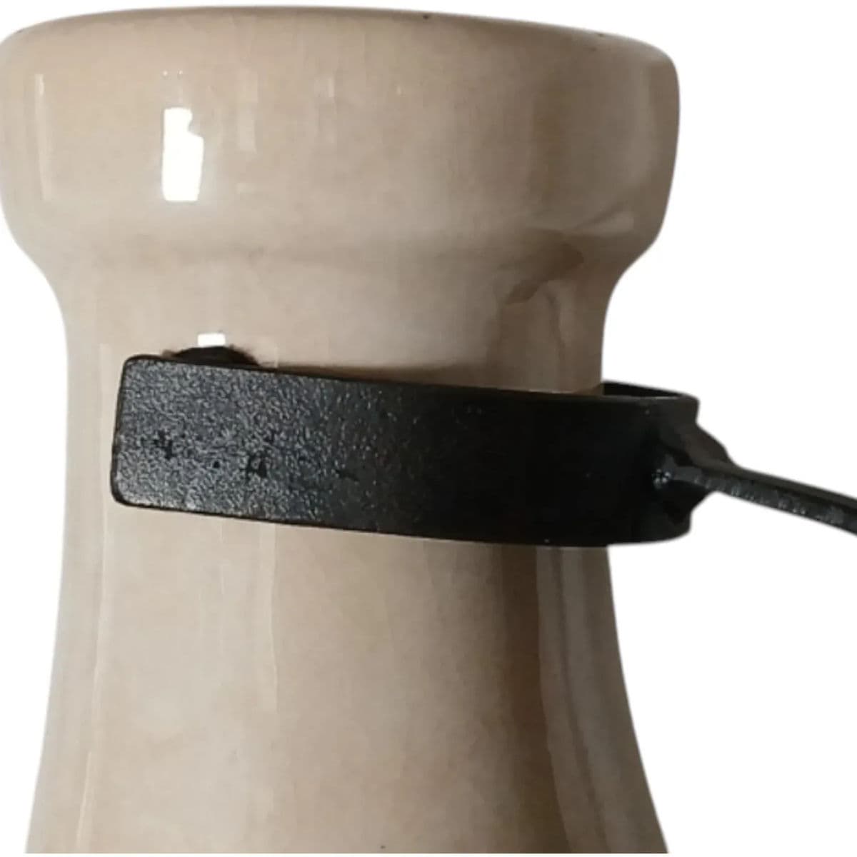 Late 20th Century Large Off-White Decorative Handled Urns With Cast Iron Stands - Set of 2 - Thumbnail 6