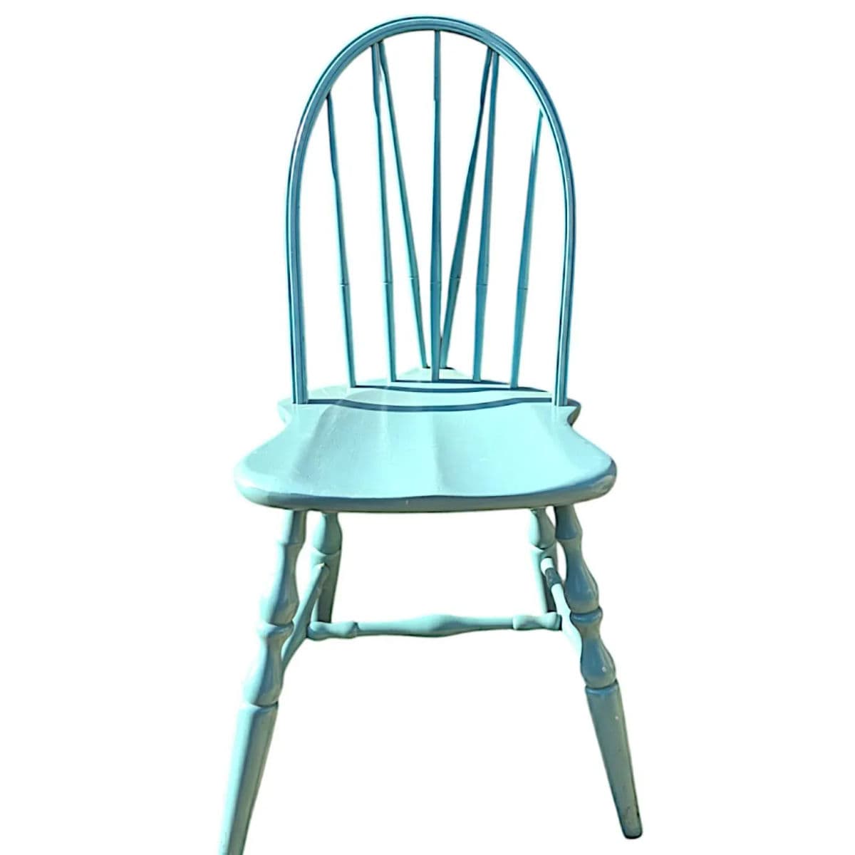 1990s Robins Egg Blue Windsor Bow Back – Brace Back Farmhouse Side Chairs - A Pair - Thumbnail 8