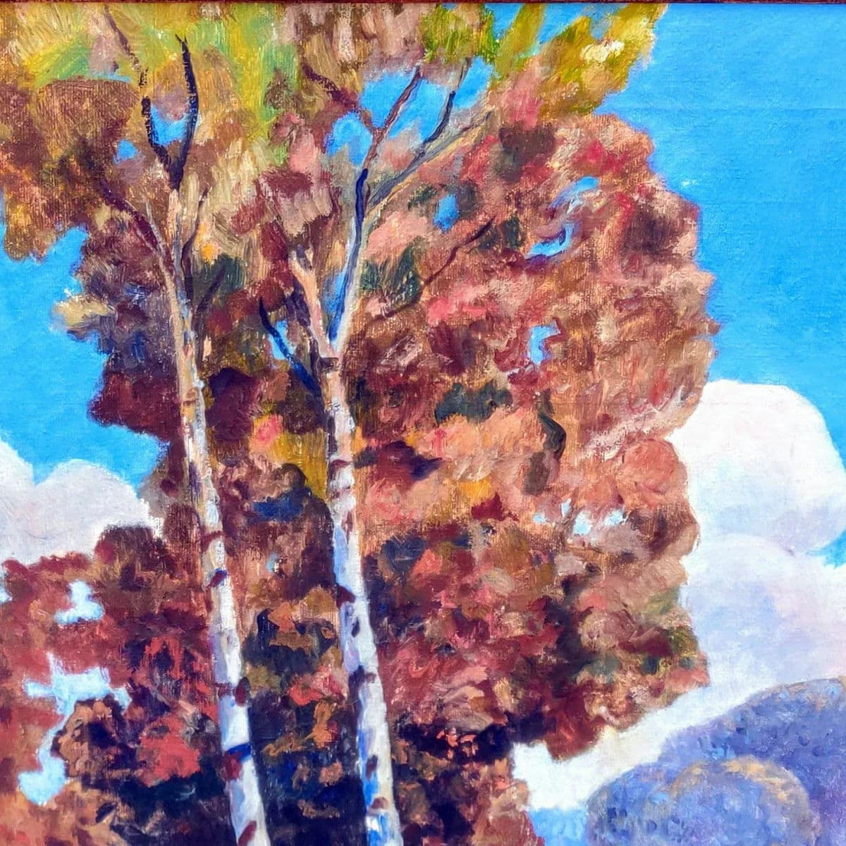 Signed Expressionist Framed Oil Painting Depicting Fall Country Brook in Vivid Colors Circa 1970s - Thumbnail 8