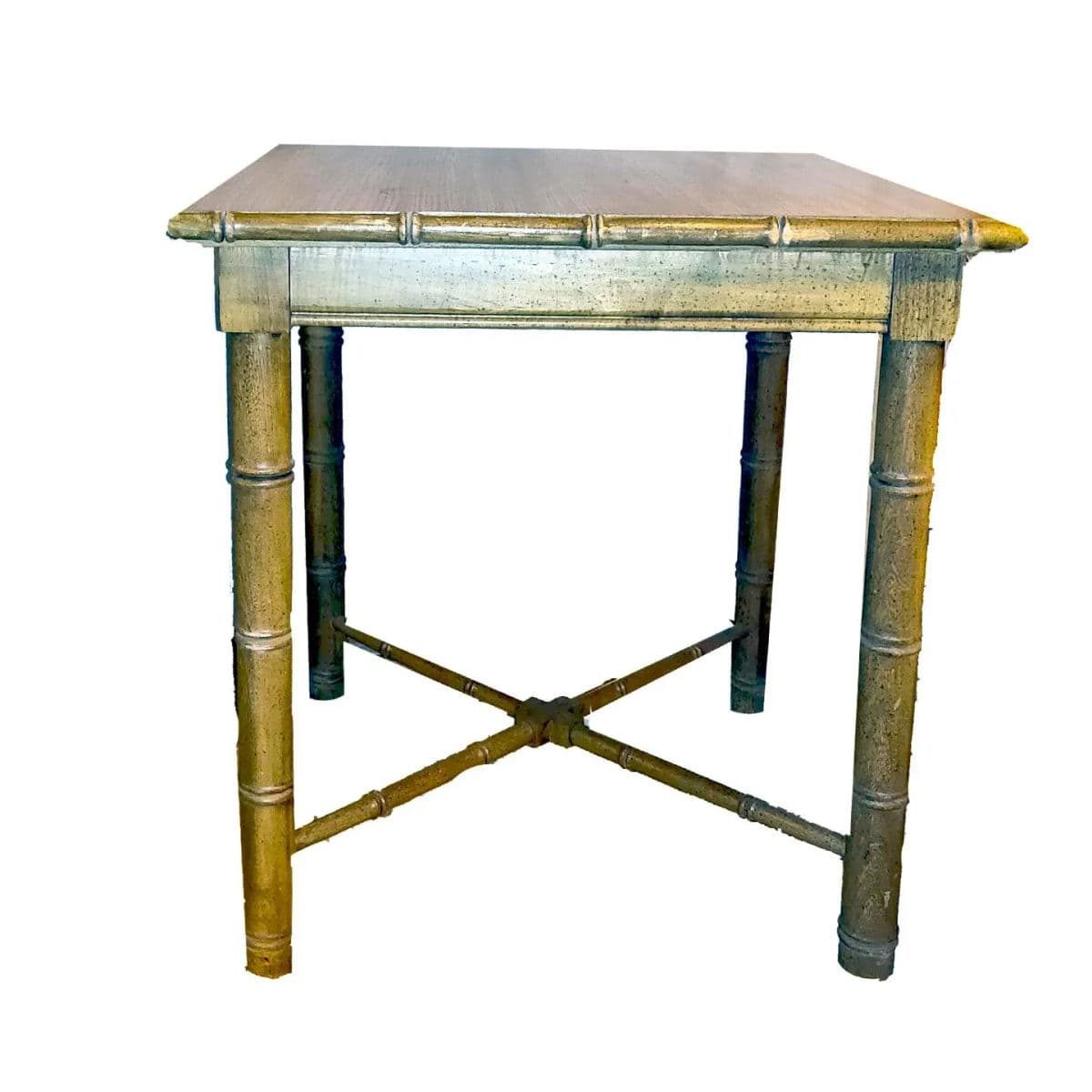 Vintage Aesthetic Movement R J Horner Wood Formica Topped Faux Bamboo Rattan Side Table - Thumbnail 4