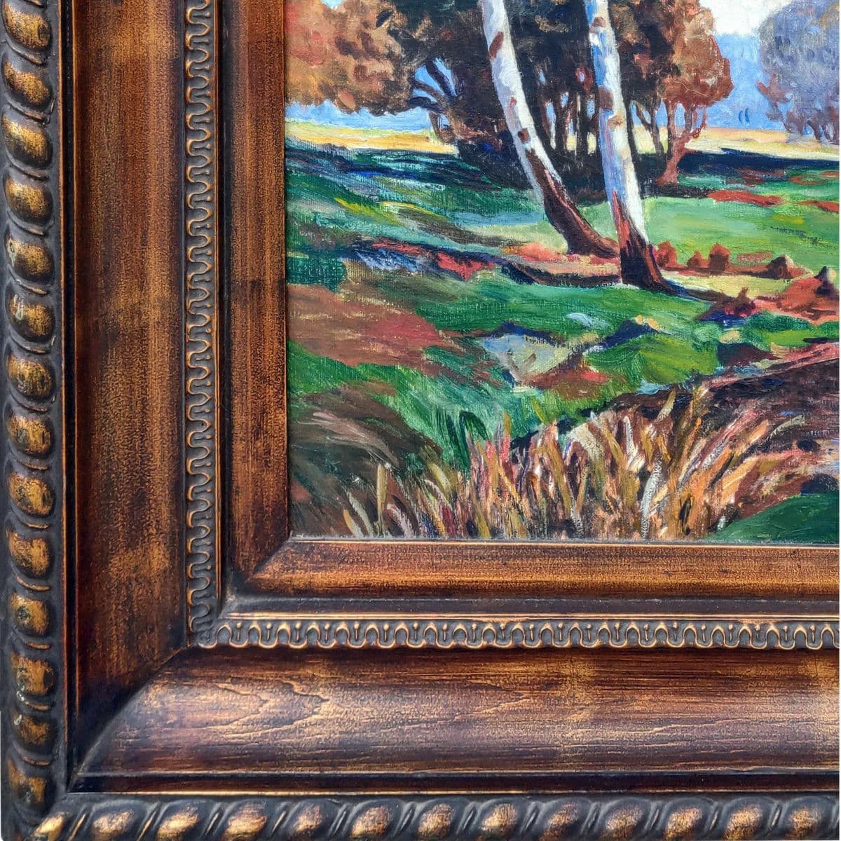 Signed Expressionist Framed Oil Painting Depicting Fall Country Brook in Vivid Colors Circa 1970s - Thumbnail 5