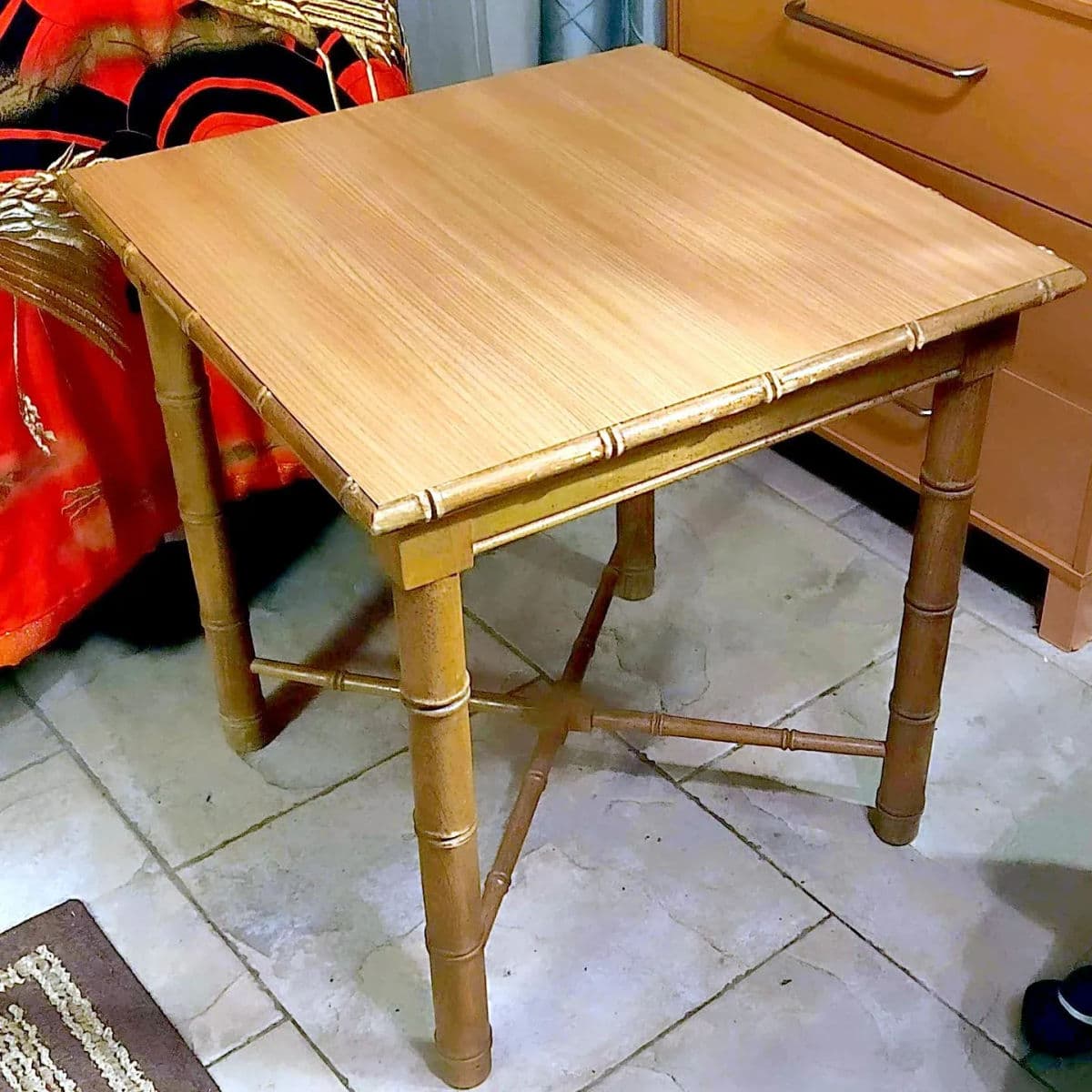 Vintage Aesthetic Movement R J Horner Wood Formica Topped Faux Bamboo Rattan Side Table - Thumbnail 7