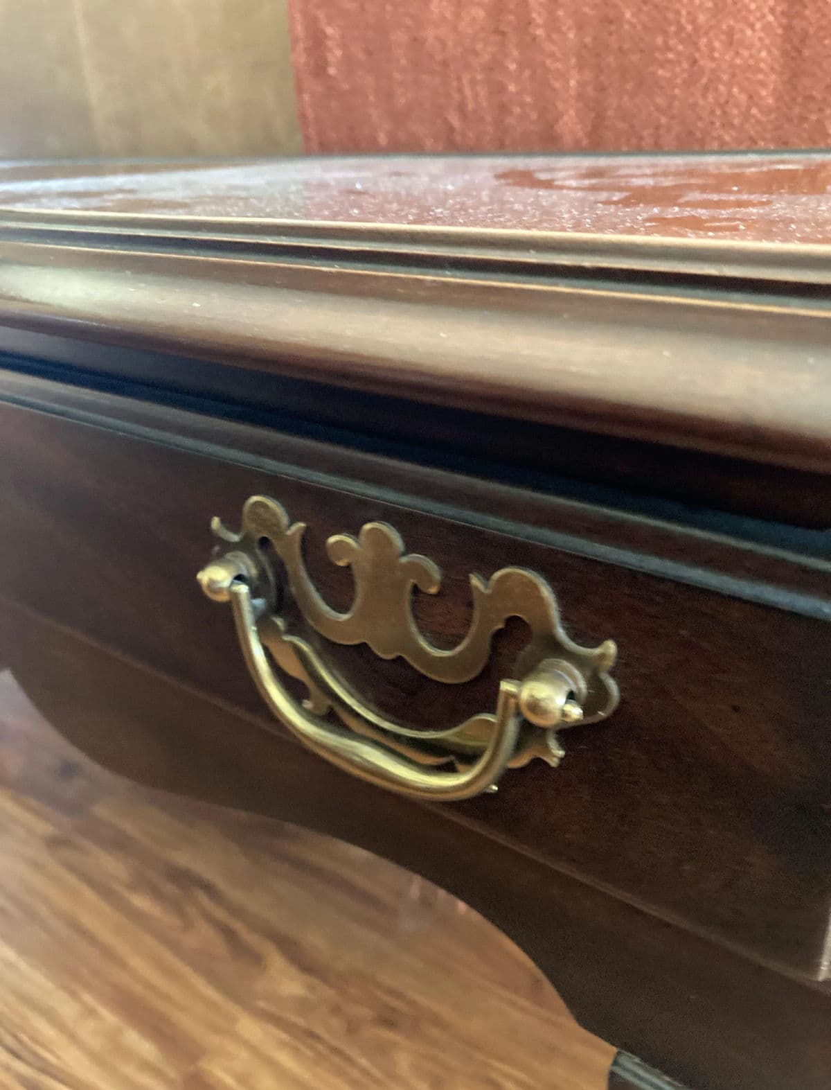 1990s Two Drawer Rectangular Signed Drexel Heritage Console Sofa Table on Cabriole Legs - Thumbnail 6